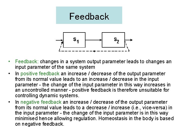 Feedback • Feedback: changes in a system output parameter leads to changes an input