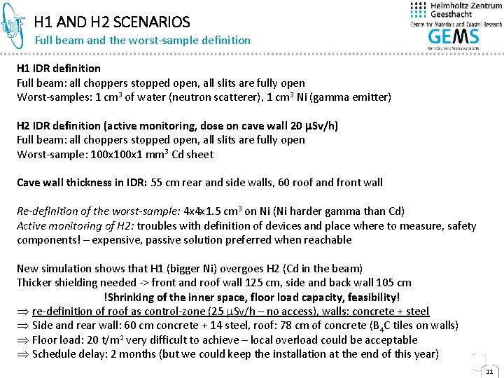 H 1 AND H 2 SCENARIOS Full beam and the worst-sample definition H 1