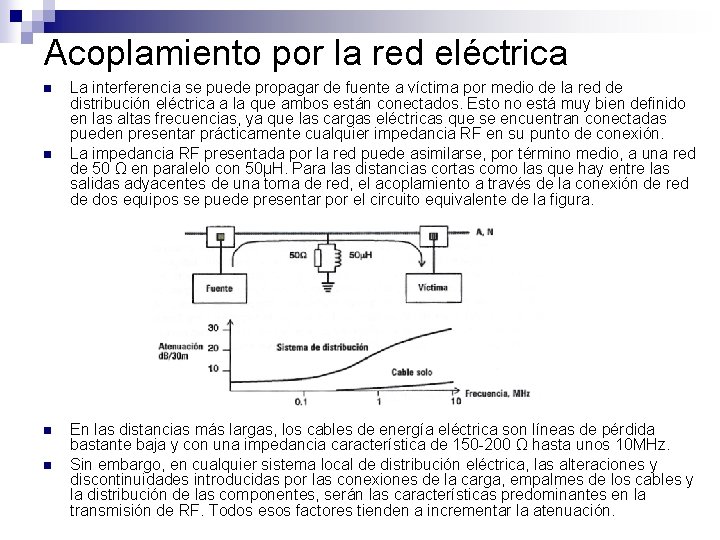 Acoplamiento por la red eléctrica n n La interferencia se puede propagar de fuente