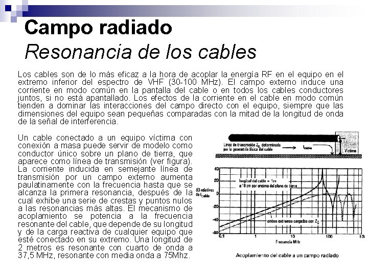 Campo radiado Resonancia de los cables Los cables son de lo más eficaz a