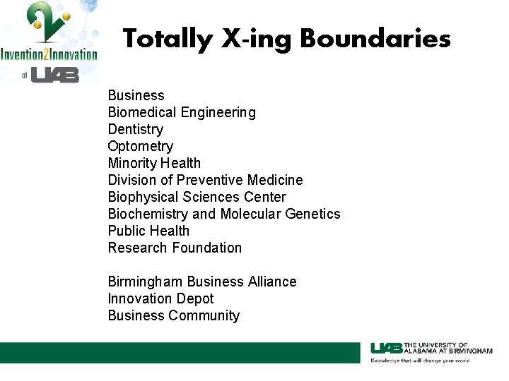 Totally X-ing Boundaries Business Biomedical Engineering Dentistry Optometry Minority Health Division of Preventive Medicine