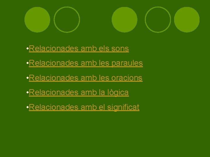  • Relacionades amb els sons • Relacionades amb les paraules • Relacionades amb