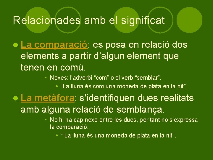 Relacionades amb el significat l La comparació: es posa en relació dos elements a