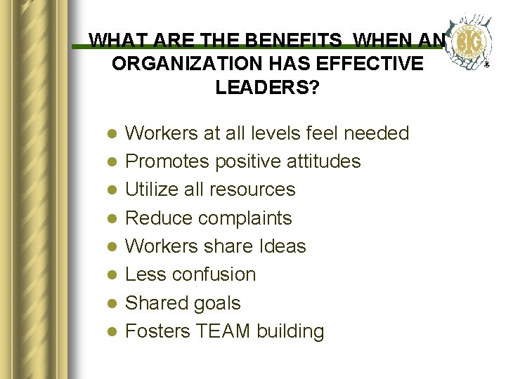 WHAT ARE THE BENEFITS WHEN AN ORGANIZATION HAS EFFECTIVE LEADERS? l l l l