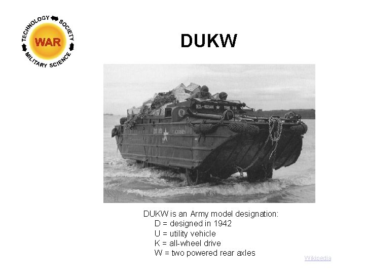 DUKW is an Army model designation: D = designed in 1942 U = utility