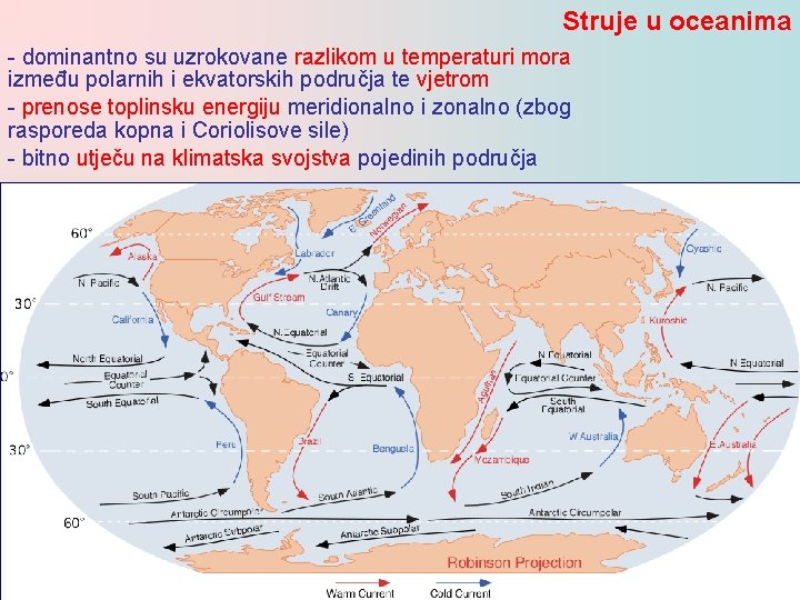 Struje u oceanima - dominantno su uzrokovane razlikom u temperaturi mora između polarnih i