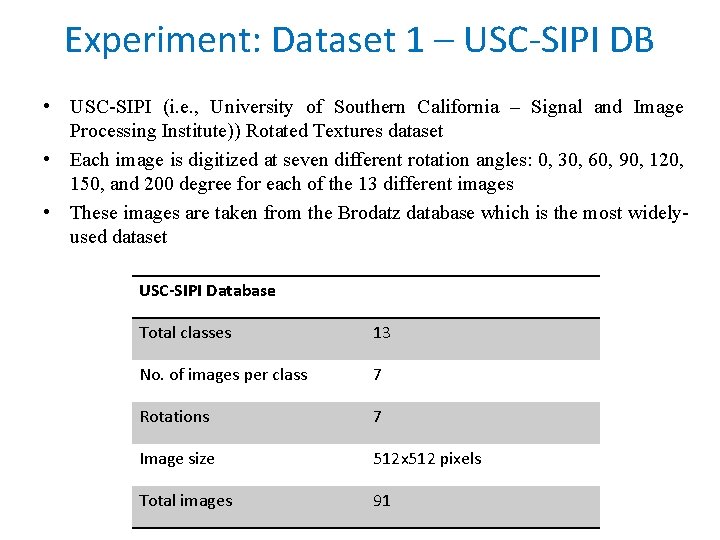 Experiment: Dataset 1 – USC-SIPI DB • USC-SIPI (i. e. , University of Southern