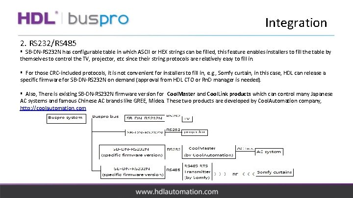 Integration 2. RS 232/RS 485 § SB-DN-RS 232 N has configurable table in which