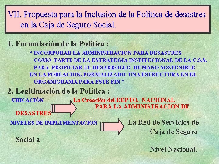 VII. Propuesta para la Inclusión de la Política de desastres en la Caja de