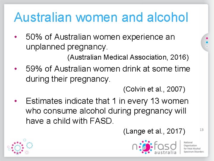 Australian women and alcohol • 50% of Australian women experience an unplanned pregnancy. (Australian