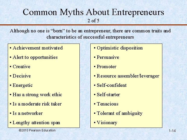 Common Myths About Entrepreneurs 2 of 5 Although no one is “born” to be