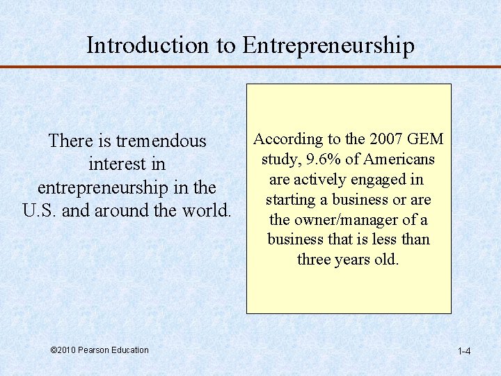 Introduction to Entrepreneurship There is tremendous interest in entrepreneurship in the U. S. and