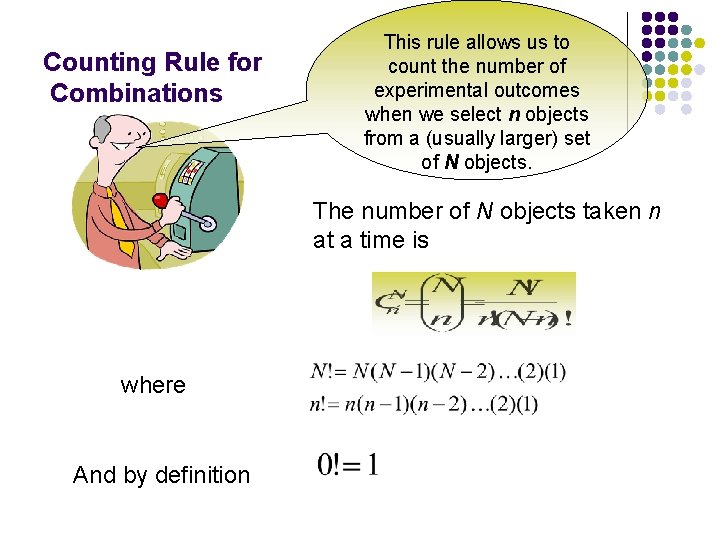 Counting Rule for Combinations This rule allows us to count the number of experimental