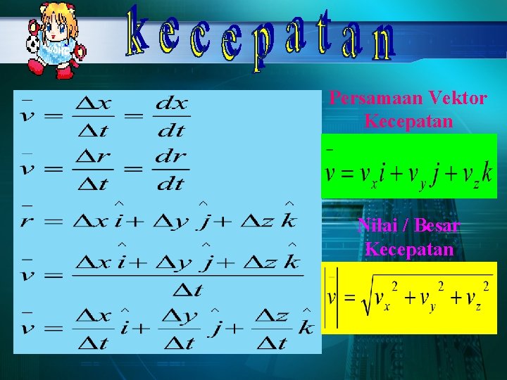 Persamaan Vektor Kecepatan Nilai / Besar Kecepatan 