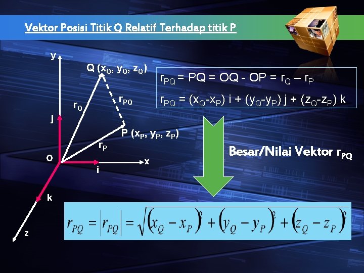 Vektor Posisi Titik Q Relatif Terhadap titik P y Q (x. Q, y. Q,