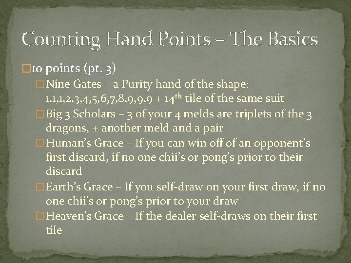 Counting Hand Points – The Basics � 10 points (pt. 3) � Nine Gates