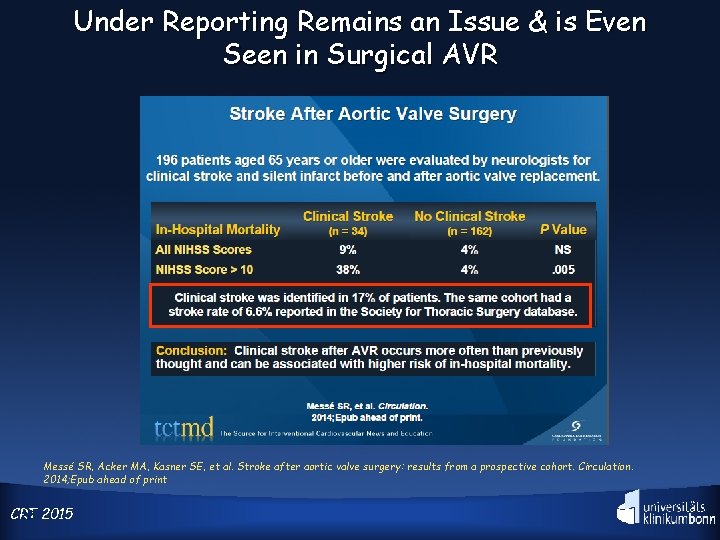 Under Reporting Remains an Issue & is Even Seen in Surgical AVR Messé SR,