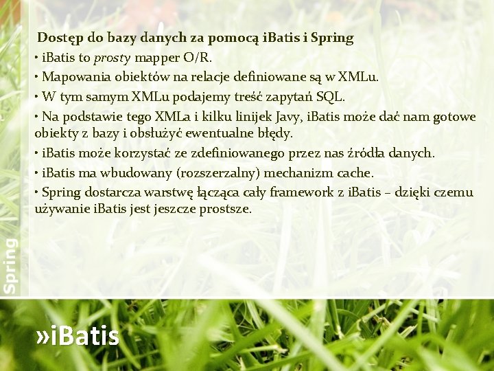 Dostęp do bazy danych za pomocą i. Batis i Spring • i. Batis to