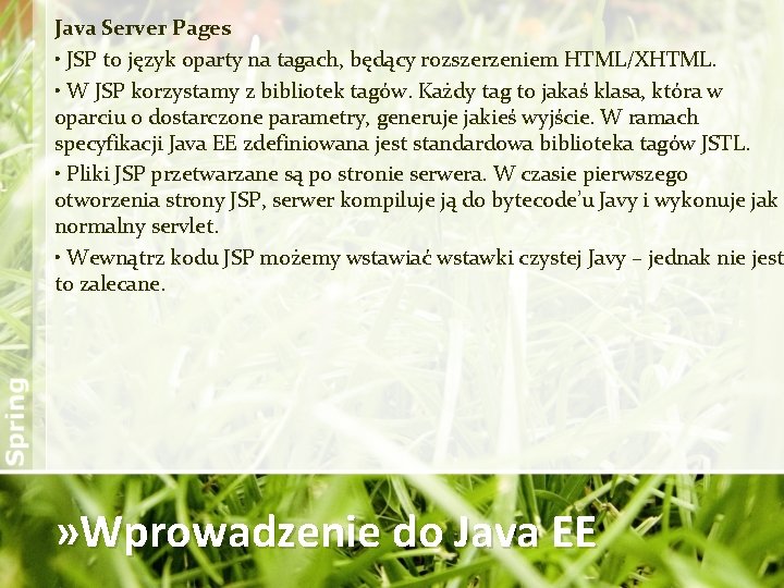 Java Server Pages • JSP to język oparty na tagach, będący rozszerzeniem HTML/XHTML. •