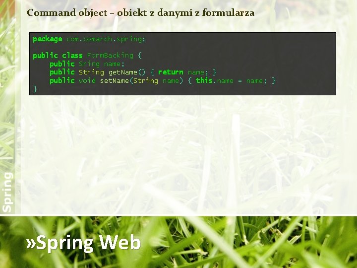 Command object – obiekt z danymi z formularza package comarch. spring; public class Form.