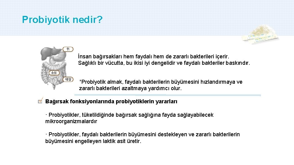 Probiyotik nedir? 마스터 제목 스타일 편집 İnsan bağırsakları hem faydalı hem de zararlı bakterileri