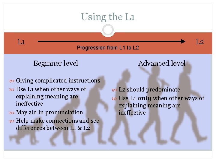 Using the L 1 Progression from L 1 to L 2 Beginner level L