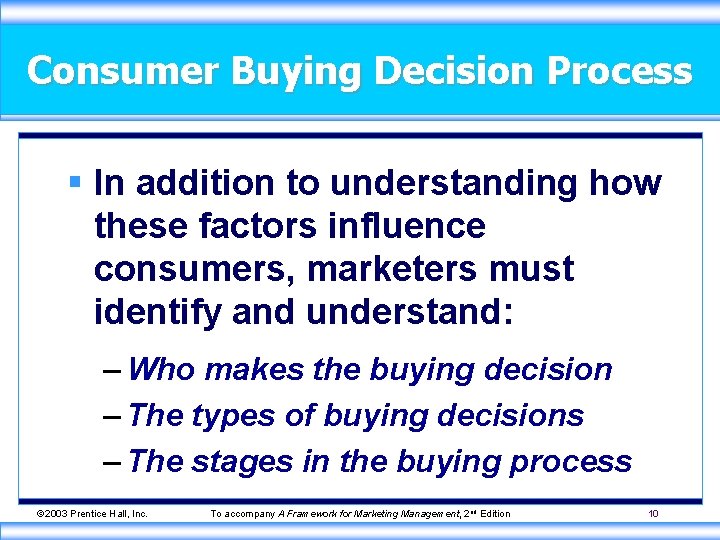 Consumer Buying Decision Process § In addition to understanding how these factors influence consumers,