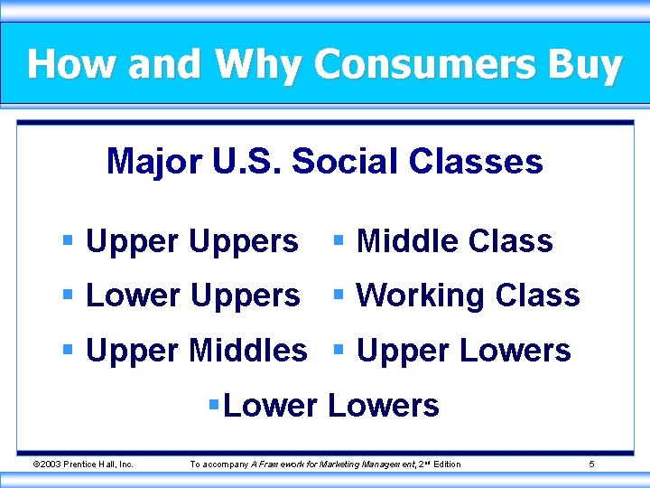 How and Why Consumers Buy Major U. S. Social Classes § Uppers § Middle