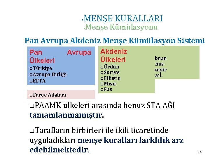  • MENŞE KURALLARI • Menşe Kümülasyonu Pan Avrupa Akdeniz Menşe Kümülasyon Sistemi Pan