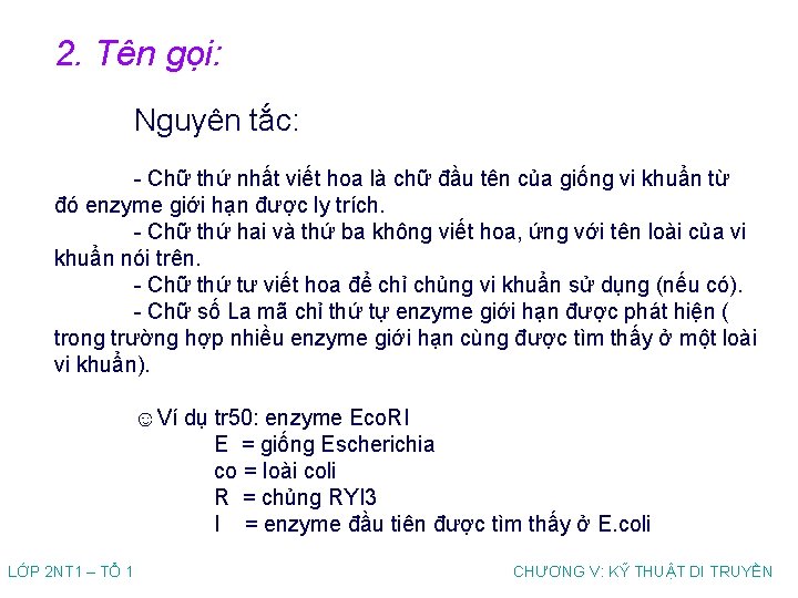 2. Tên gọi: Nguyên tắc: - Chữ thứ nhất viết hoa là chữ đầu