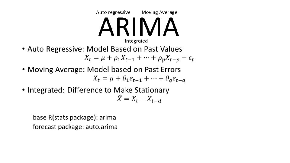 ARIMA Auto regressive • Moving Average Integrated 