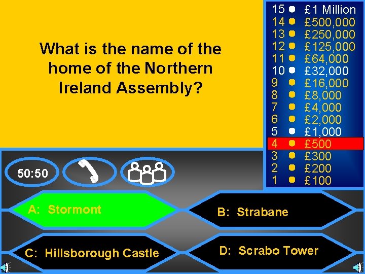 What is the name of the home of the Northern Ireland Assembly? 50: 50