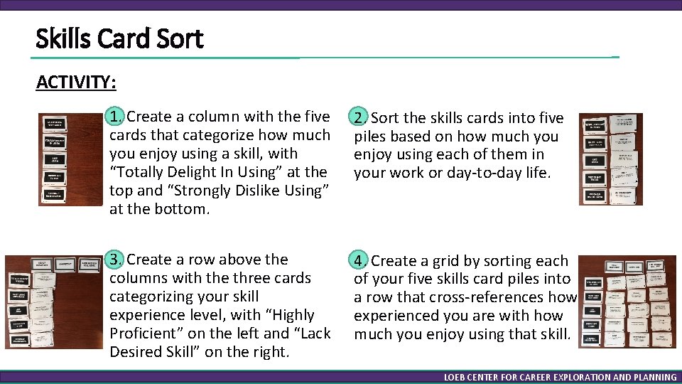 Skills Card Sort ACTIVITY: 1. Create a column with the five cards that categorize