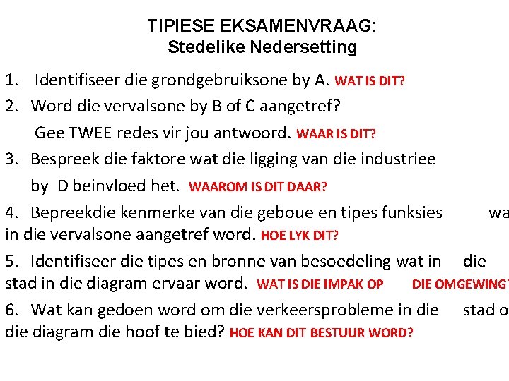 TIPIESE EKSAMENVRAAG: Stedelike Nedersetting 1. Identifiseer die grondgebruiksone by A. WAT IS DIT? 2.