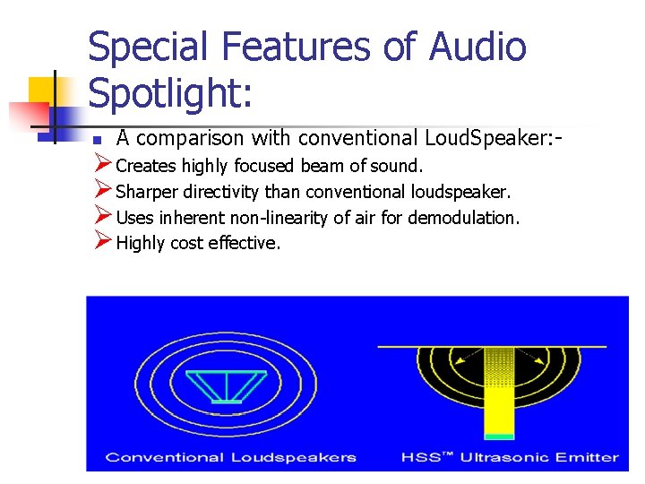 Special Features of Audio Spotlight: n A comparison with conventional Loud. Speaker: - Ø