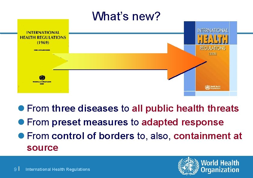 What’s new? From three diseases to all public health threats From preset measures to