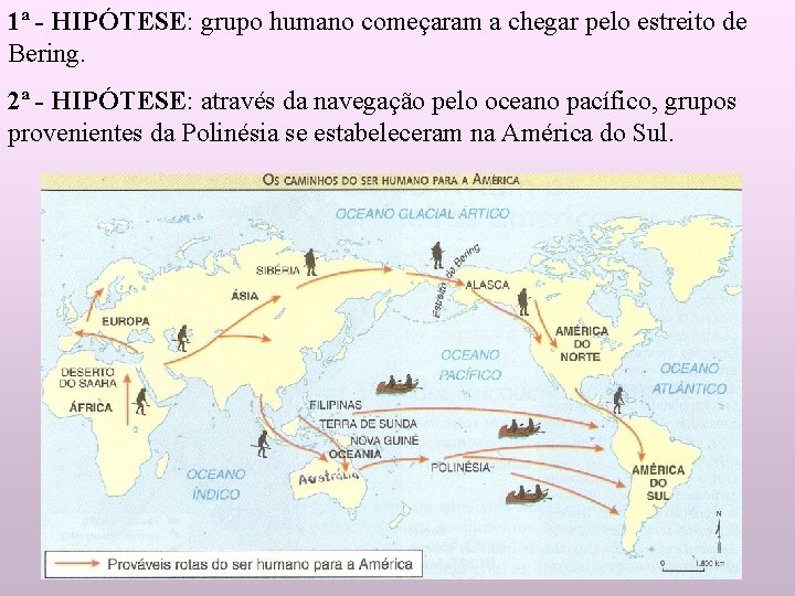 1ª - HIPÓTESE: grupo humano começaram a chegar pelo estreito de Bering. 2ª -