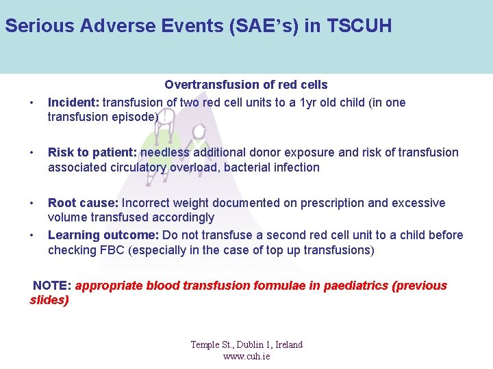 Serious Adverse Events (SAE’s) in TSCUH • Overtransfusion of red cells Incident: transfusion of