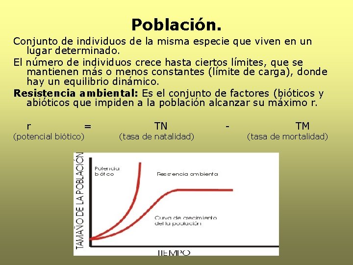 Población. Conjunto de individuos de la misma especie que viven en un lugar determinado.