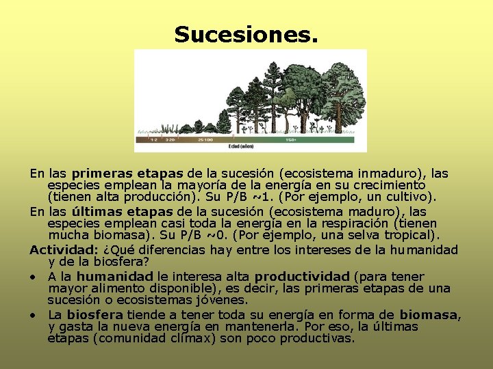 Sucesiones. En las primeras etapas de la sucesión (ecosistema inmaduro), las especies emplean la