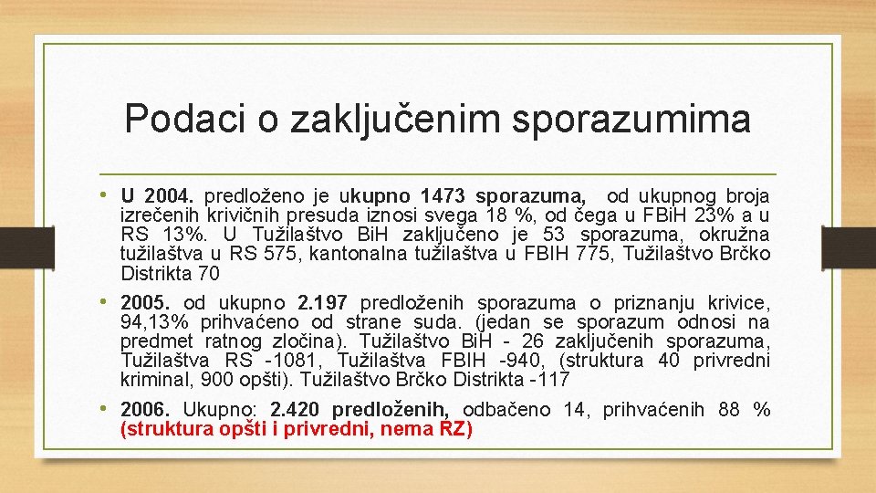 Podaci o zaključenim sporazumima • U 2004. predloženo je ukupno 1473 sporazuma, od ukupnog