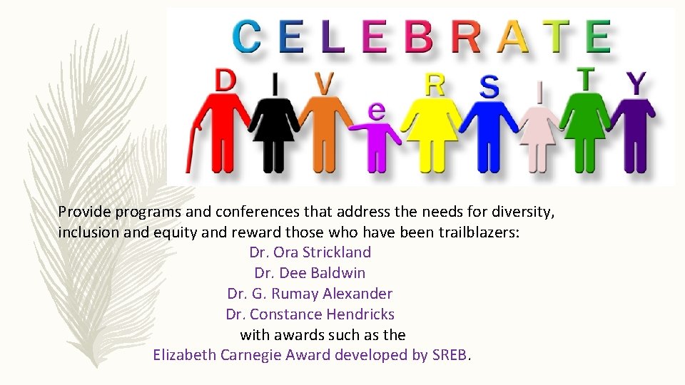 Provide programs and conferences that address the needs for diversity, inclusion and equity and