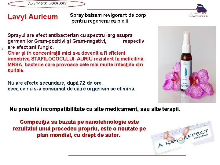 Lavyl Auricum • Spray balsam revigorant de corp pentru regenerarea pielii Sprayul are efect
