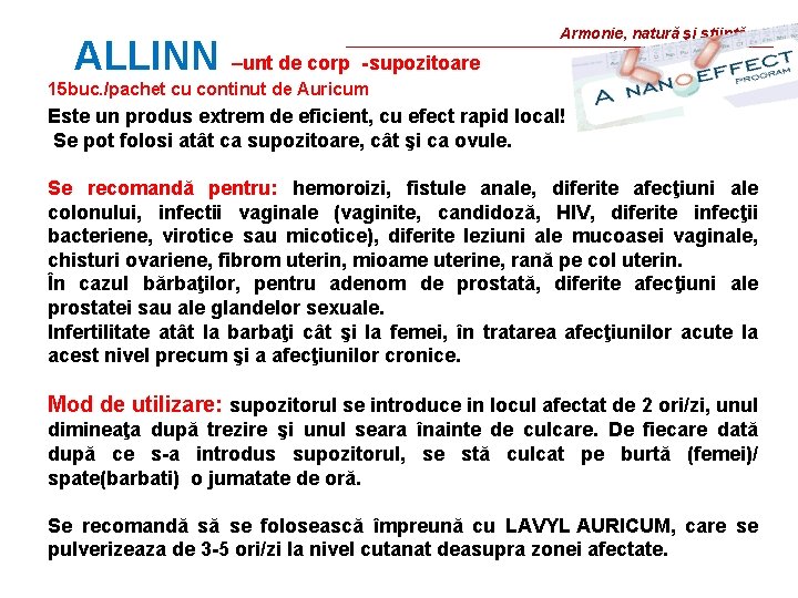  ALLINN –unt de corp -supozitoare Armonie, natură şi ştiinţă 15 buc. /pachet cu