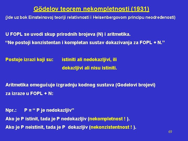 Gödelov teorem nekompletnosti (1931) (ide uz bok Einsteinovoj teoriji relativnosti i Heisenbergovom principu neodređenosti)