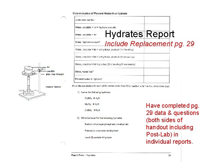 Hydrates Report Include Replacement pg. 29 Have completed pg. 29 data & questions (both