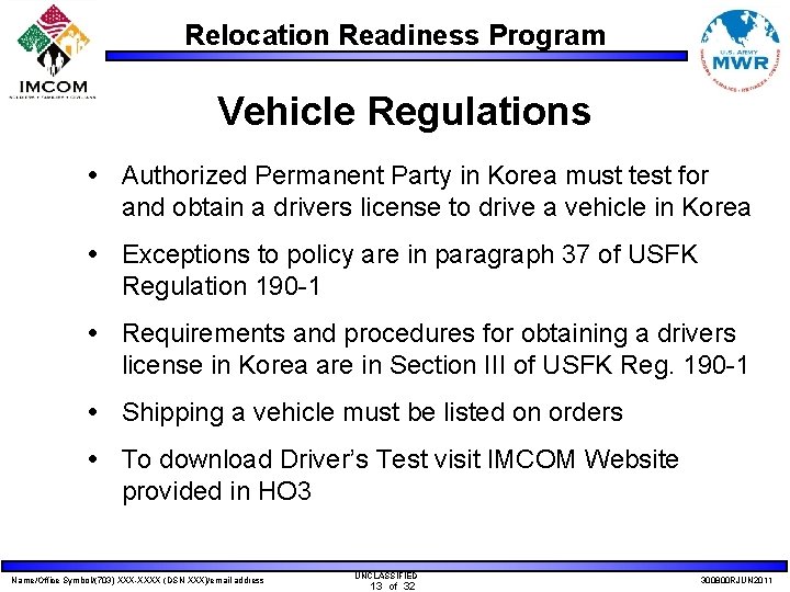 Relocation Readiness Program Vehicle Regulations Authorized Permanent Party in Korea must test for and