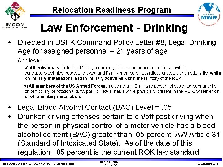 Relocation Readiness Program Law Enforcement - Drinking Directed in USFK Command Policy Letter #8,