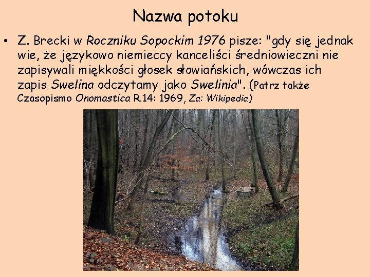 Nazwa potoku • Z. Brecki w Roczniku Sopockim 1976 pisze: "gdy się jednak wie,