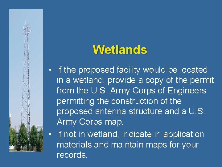 Wetlands • If the proposed facility would be located in a wetland, provide a